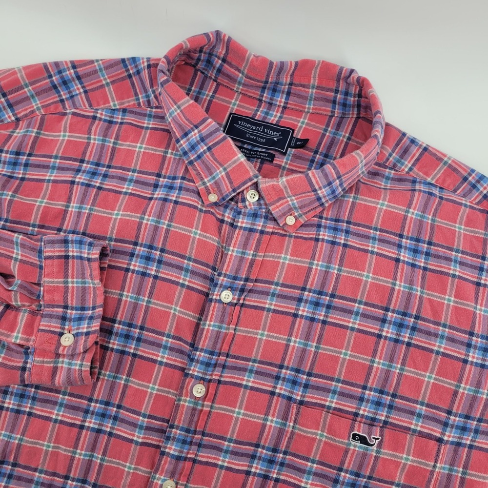 Vineyard Vines Classic Fit Plaid Button Down Shirt 4XT Cotton‎ Linen Blend